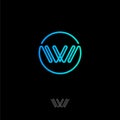 W logo. W monogram. Blue one line logo in a circle. Royalty Free Stock Photo