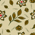 Floral seampless pattern flowers with leaf and branches brown colored background