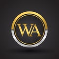 WA Letter logo in a circle, gold and silver colored. Vector design template elements for your business or company identity