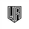 WA Logo monogram shield geometric white line inside black shield color design