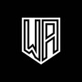 WA Logo monogram shield geometric black line inside white shield color design