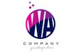 WA W A Circle Letter Logo Design with Purple Dots Bubbles