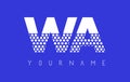 WA W A Dotted Letter Logo Design with Blue Background.