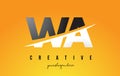 WA W A Letter Modern Logo Design with Yellow Background and Swoosh.