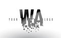 WA W A Pixel Letter Logo with Digital Shattered Black Squares