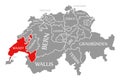 Waadt red highlighted in map of Switzerland Royalty Free Stock Photo