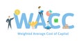 WACC, Weighted Average Cost of Capital. Concept with keywords, letters and icons. Flat vector illustration. Isolated on