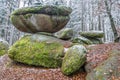 Wackelstein near Thurmansbang megalith granite rock formation in winter in bavarian forest, Germany Royalty Free Stock Photo