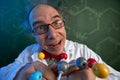 Wacky scientist with molecular structure model Royalty Free Stock Photo