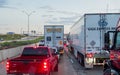 WACO, TEXAS, USA - OCTOBER 1, 2018 - Vehicles stuck in heavy traffic caused by accident on Interstate I-35 in Waco, Texas. Royalty Free Stock Photo