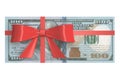 Wad of 100 Dollars banknotes with red bow, gift concept. 3D Royalty Free Stock Photo