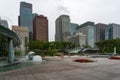 Wadakura Fountain park with Marunouchi cityscape on the background