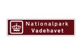 Wadden sea national park sign in Denmark called Vadehavet in danish language