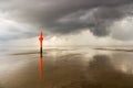 Wadden Sea on the North Sea with a warning sign Royalty Free Stock Photo