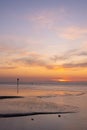 Waddenzee or wadd sea during sunset seen from jetty of ameland ferry Royalty Free Stock Photo