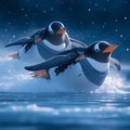 Waddling Fun: Penguins on Ice Royalty Free Stock Photo