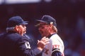 Wade Boggs argues with an umpire.