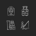 Wade fishing chalk white icons set on black background Royalty Free Stock Photo