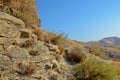 Wadi Kelt or Nahal Prat, Judean Desert, Israel. Early autumn in a nature reserve. Selective focus Royalty Free Stock Photo