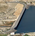 Wadi Mujib dam with a road for public transport in Jordan Royalty Free Stock Photo