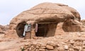 Bedouin seller organized a shop with souvenirs in one of the caves on the road leading to Petraa - the capital of the Nabatean kin