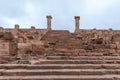The remains of the wide steps of the stairs leading to the temple from the time of the Roman Empire in Petra. Near Wadi Musa city