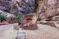 Tomb of the god of Nabatean - Dushara at the canyon leading to Petra - the capital of the Nabatean kingdom in Wadi Musa city in Jo Royalty Free Stock Photo