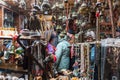 Tourists view souvenirs in a Bedouin shop on the road leading to Petra - the capital of the Nabatean kingdom in Wadi Musa city in