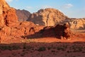 Red mountains of the canyon of Wadi Rum desert in Jordan.