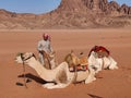 Wadi Rum desert camel ride, aka Valley of the Moon, Jordan, Middle East Royalty Free Stock Photo