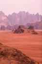 Wadi Rum Desert, Jordan mountains dawn landscape Royalty Free Stock Photo