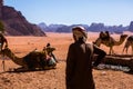 Wadi Rum Desert in Jordan. On the Sunset. Panorama of beautiful sand pattern on the dune. Desert landscape in Jordan.