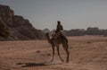 Wadi Rum Desert in Jordan. On the Sunset. Panorama of beautiful sand pattern on the dune. Desert landscape in Jordan.