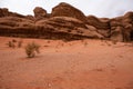 Wadi Rum Desert in Jordan. On the Sunset. Panorama of beautiful sand pattern on the dune. Desert landscape in Jordan. Royalty Free Stock Photo