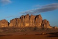 Wadi Rum Desert in Jordan. On the Sunset. Panorama of beautiful sand pattern on the dune. Desert landscape in Jordan. Royalty Free Stock Photo