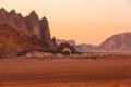 Wadi Rum desert landscape and camp tents, Jordan Royalty Free Stock Photo