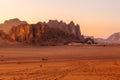 Wadi Rum desert landscape and camp tents, Jordan Royalty Free Stock Photo