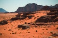 Wadi Rum desert landscape,red sand, Jordan Middle East. UNESCO World Heritage. Adventure exotic concept. Royalty Free Stock Photo