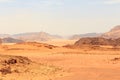 Wadi Rum desert panorama with dunes, mountains and sand that looks like planet Mars surface, Jordan Royalty Free Stock Photo