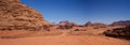 Wadi Rum Jordan Desert extra wide panorama Royalty Free Stock Photo