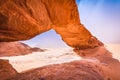 Wadi Rum, Jordan - Kharaz rock bridge in Disah desert Royalty Free Stock Photo