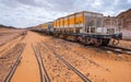 Wadi Rum, Jordan - January 19, 2020: Old unused train at Wadi Rum train station, rails covered with desert sand near Royalty Free Stock Photo