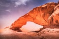 Wadi Rum, Jordan - Kharaz Jebel rock bridge famous Arabia Desert Royalty Free Stock Photo