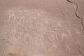Wadi Rum Jordan or Valley of the Moon Rock painting in red sand desert, Jordan Royalty Free Stock Photo