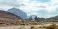 The Wadi Rum Visitor Center stands near the foot of the red mountains in the Wadi Rum desert near Aqaba city in Jordan