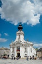 Wadowice / Poland - July 7.2018: Basilica of the Holy Mary in the main square Wadowice,