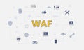 Waf web application firewall concept with icon set with big word or text on center