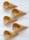 Wafer cups for ice cream, overhead view. From above, top view