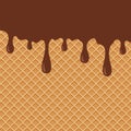 Wafer and flowing chocolate. Vector background. Sweet texture. Soft icing. Royalty Free Stock Photo