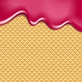 Wafer and flowing white chocolate, cream or yogurt - background.